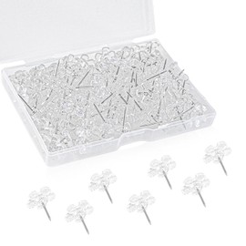 Pack of 100 Clear Push Pins, Drawing Pens with Storage Box, Flower Shape Thumb Tacks for Cork, Note and Bulletin Boards, Cards, Poster Photos