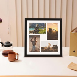 DUENPY 12x12 Picture Frame, 4x6 Collage Picture Frame, Displays Four 4x6 inch Photos, or 12x12 (Without Mat) Available for Wall Mount or Table Top Horizontal and Vertical Display, Black.