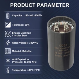 LEDBarz 2024 Upgrade CPT02327 Dual Run Circular Start Capacitor Replaces Trane 140-160 MFD uf 330 Volt Specific fit for American Standard Units,Heat Pump,Air Conditioning,AC Motors