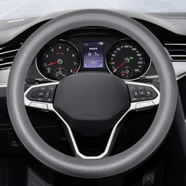 SWQS Steering Wheel Cover, Silicone Anti-Slip Steering Wheel Protector for Steering Wheel 13''/14''/15''/16'', Universal Car Accessories Thin Steering Wheel Protective Cover for Man, Woman (Gray)