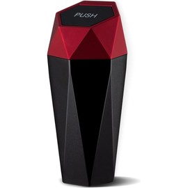 Car Trash Can with Lid, Small Automatic Portable Cup Holder Trash Can, Diamond Design Easy to Clean, Leakproof Used in Car Home Office (Red)