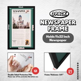 DoubleFill 3 Pcs 11x22 in Newspaper Frame with Mat Assorted Media Article Cover Frame with Hanging Hardware 14x24 in Newspaper Display Poster Frame for Wall Decoration (Dark Green Mat)