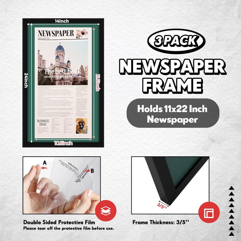 DoubleFill 3 Pcs 11x22 in Newspaper Frame with Mat Assorted