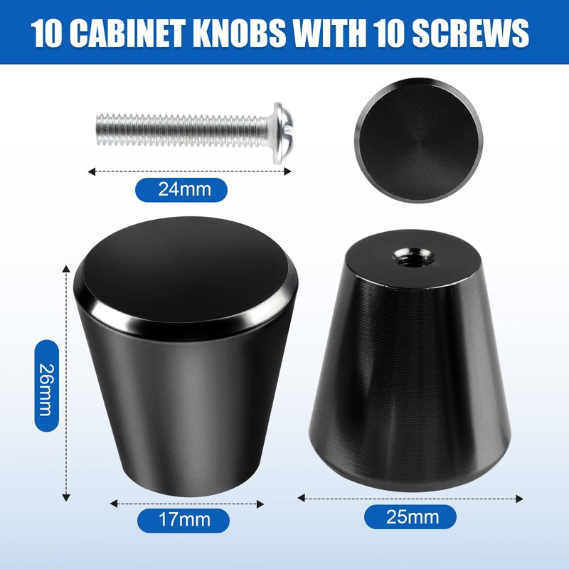 PTSBENCO 10PCS Black Knobs Round Cabinet Knob Chic Drawer Knobs