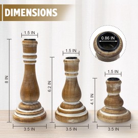 Taper Candle Holders Set of 3, Rustic Wooden Candlestick Holders, Farmhouse Wood Candle Stand, Vintage Candles Stick Tapered Holder for Living Room, Table Centerpiece (Brown)