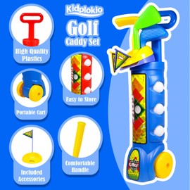 Kidplokio Toddler Indoor Toy Golf Caddy Set, Blue Ages 3 to 8
