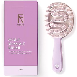 ROCAE, Non-Slip Handle Hard Shampoo Brush with Flexible Base for Scalp Fit, Firm Pins for Deep Scalp Cleansing, Dirt-Resistant Design - Scalp Care (Purple)
