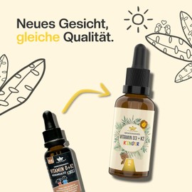Naturalie® Vegan Vitamin D3 and K2 Drops for Children, 250 IU Vitamin D3 (Vitashine®) + 10µg K2 MK7 (K2VITAL®) per drop, Tested for Harmful Substances, Free from Additives, Approx. 900 Drops