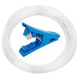 CESFONJER Air Compressor Hose, Polyurethane Pneumatic Hose OD 8mm x ID 5mm with Blue Pipe Cutter, Clear PU Hose for Gas Source Transmission (10m)