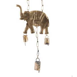Deco 79 Metal Elephant Windchime with Bells, 10" x 2" x 28", Brass