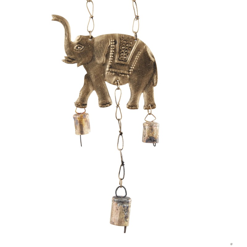 Deco 79 Metal Elephant Windchime with Bells, 10" x 2"