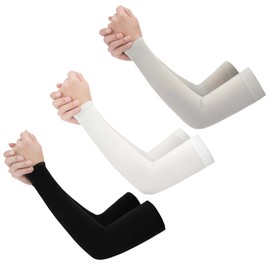 OIHCAZ Arm Sleeves, 3 Pair UV Protection Sleeves for Man and Women UPF 50+ Black, White and Grey Unisex Style Suitable for Cycling, Running, Tennis, Golf and Hiking Sports Arm Sleeves