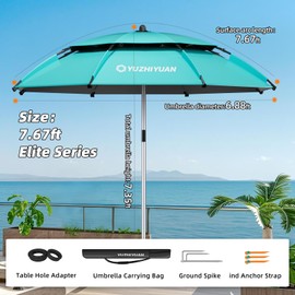 yuzhiyuan Outdoor Umbrellas for Patio 7.8FT Patio Table Umbrella with Tilt, UPF50+ UV Protection, High Black Coated, with Carry Bag, Great for Beach, Camping, Picnic, Backyard