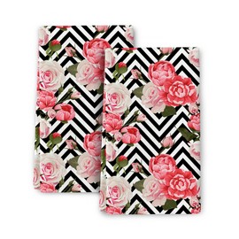 Cukemip Pink Floral Kitchen Dish Towels Peony Rose Flower Hand Towels Set of 2 Housewarming Home Farmhous Holiday Decor Gifts 16"x24" Absorbent Drying Cloth Tea Towels