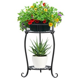 YENGOTH Potted Plant Stand 2 Tier Metal Flower Pot Stand Anti-Rust Heavy Duty Plant Holder Shelf for Home Indoor Outdoor