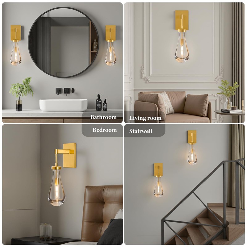 BlesULuk Raindrop Brass Crystal Wall Sconce: Clear Solid Indoor Sconces
