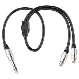 JSADZKJ 1/4" TRS to 2RCA Cable,6.35mm Male to Dual RCA Female Y Splitter Audio Adapter Cable,1/4 inch TRS Stereo Plug to 2Rca Audio Cable for Amplifiers,Speakers 1.64 Ft (6.35MM M to 2RcA F)