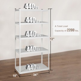 PACHIRA E-Commerce White Storage Shelves - 34" W x 18" D x 72" H Metal Shelving Unit 5-Tier Adjustable Storage Utility Rack Organization Shelf for Kitchen Pantry Closet Garage