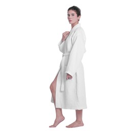 Looperry Unisex White Waffle Bathrobe (1 Piece) Luxurious & Lightweight Shower Robe in Organic Cotton Poly Blend. Long Lasting & Soft, Perfect for Spa, Home, Hotels & more. (S/M)