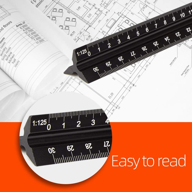 HosDen 30cm Triangular Ruler Metric Architect Matrix Ruler Solid Black