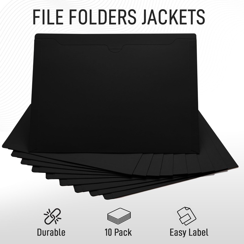 Black File Jackets, Flat-No Expansion, Letter Size, Reinforced Straight-Cut Tab,