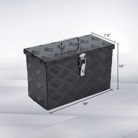 VOWAGH 16"X7.5"X10" Black Heavy Duty Aluminum Pickup Truck Bed 5 Bar Tread Pattern Truck Tool Box, Under Truck Storage Trailer Tongue Box with Lock for Truck, RV Trailer, ATV