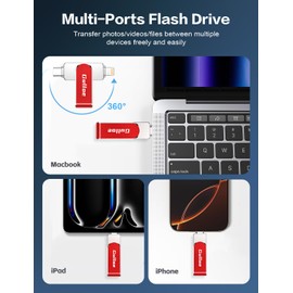 Gulloe Gulloe 256GB Flash Drive Intended for iPhone, Memory Stick Storage for Photos and Videos Backup, Compatible with iPhone iPad Android PC, Plug and Play, No Application Required (Red)