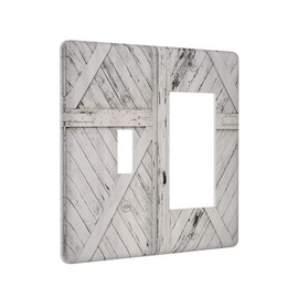 Wpshijia Farmhouse Barn Door Rustic Gray White Wooden 2 Gang Light Switch Covers Single Toggle Rocker Combo Wall Plate Electrical Faceplate Decorative Switchplate for Farmhouse Cabin Bedroom Decor