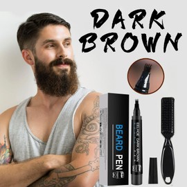 Beard Pencil Filler for Men,Waterproof Beard Pen Beard Filling Pen Kit Black Beard Dye Beard Darkener Marker Long Lasting Coverage Natural Finish for Beard,Bristle Brush Included,Brown