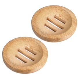 Pack of 2 Wooden Soap Dish, Natural Bamboo Soap Dish, Round Soap Dish with Drain, Handmade Wooden Soap Holder for Shower, Bathroom, Kitchen Sinks