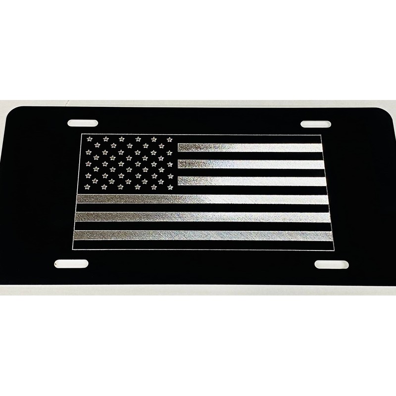 Engraved American USA US Flag Car Tag Diamond Etched on