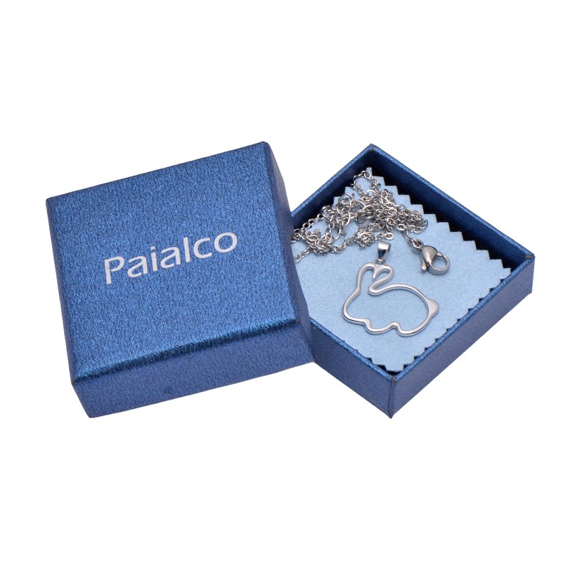 Paialco 925 Sterling Silver Outline Bunny Rabbit Pendant Necklace, White