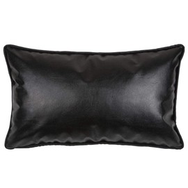 pillowerus Faux Leather Black 12"x20" Bolster Kidney Slipcover/Cushion Cover Luxury Modern Contemporary Design Decorative/Throw Indoor-Outdoor Lumbar Pillow Case/Sham with Piping