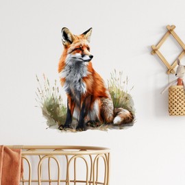 RoyoLam Lifelike Sitting Red Fox in Grass Wall Decal Nursery Animal Wall Sticker Removable Peel and Stick Wall Art Decor for Kid Baby Classroom Preschool Living Room Playroom Bedroom School