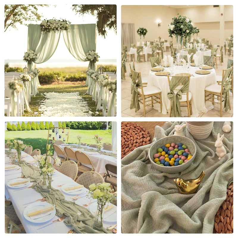 SAJOO Sage Green Cheesecloth Table Runner 10ft Boho Gauze Table
