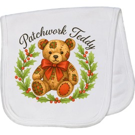 inktastic Patchwork Teddy Bear Christmas Holiday Baby Burp Cloth White 46d8f