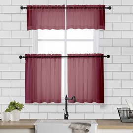 Chyhomenyc Sheer Tier Curtains 24 Inch Length, Small Cute Window Curtains Treatment for Bathroom Living Room Cafe Basement, Short Voile Curtain Tiers 42in x 24in, Rod Pocket, 2 PCS,Burgundy