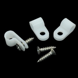 Hitefu 100 Packs 1/4 Inch Heavy Duty R-Type Cable Clip Wire Clamp, Durable Nylon Screw Mounted Fastener Clips with 100 Screws for Efficient Wire Management (White)