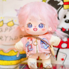 niannyyhouse 8 Inch Plush Doll Pink Hair Girl Humanoid Stuffed No Attribute 8 Inch Normal Body Portable Clothes Fancy Dress Gifts (A-19-with Skeleton)