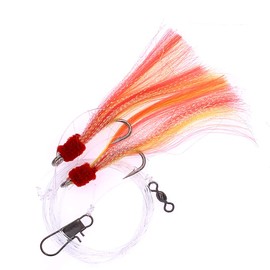 5/0 Shrimp Fly Rigs, 10 Pcs Yellow/Red Rigged, for Deep Sea Saltwater Fishing, Includes Pre-Tied Hooks with Feathers, Ideal for Rockfish, Snapper, Cod & Bottom Fishing