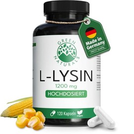 Green Naturals L-Lysine - High Dose: 1,200 mg - 120 Capsules | Fermented from corn, 2-month supply, laboratory tested