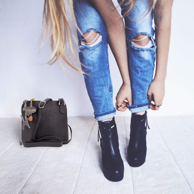 Catwalk Collection Leather Cross-Body Bag- Lena - Purple