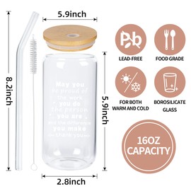 6 Sets Thank You Gift May You Be Proud Cups Employee Appreciation Week Gifts Glass Cup with Lid and Straw Thank You Gift for Women Employee Teacher Nurse Volunteer