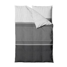 LARAWELL Bed Linen 135 x 200 cm Cotton All-Season Bedding Sets Grey Black Striped Premium