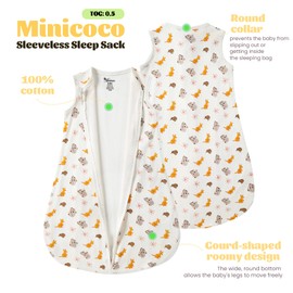 Minicoco Unisex Newborn Wearable Blanket Long Sleeveless Swaddle Transition Sack Light Weight TOG 0.5 for Infant 100% Cotton…