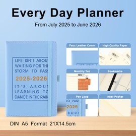 Daily Planner 2025-2026,Academic Diary Day per Page,from Jul 2025 to Jun 2026,Best Agenda & Daily Calendar to Boost Productivity & Gratitude Journal Personal Daily Organizer - 14.5x21.5cm (Blue)