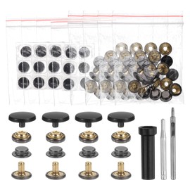 HARFINGTON 24 Set Leather Snap Fasteners Kit 20mm Metal Snap Button Press Studs Leather Rivets Snaps with 3 Setter Tools for Clothes Jackets Jeans Wears, Black