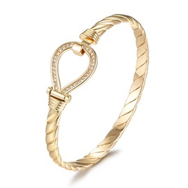 THE BLING KING Luxury 9ct Gold-Plated 6mm Closed Loop Bangle with Stones, 8-Inch, Elegant Jewellery for Women
