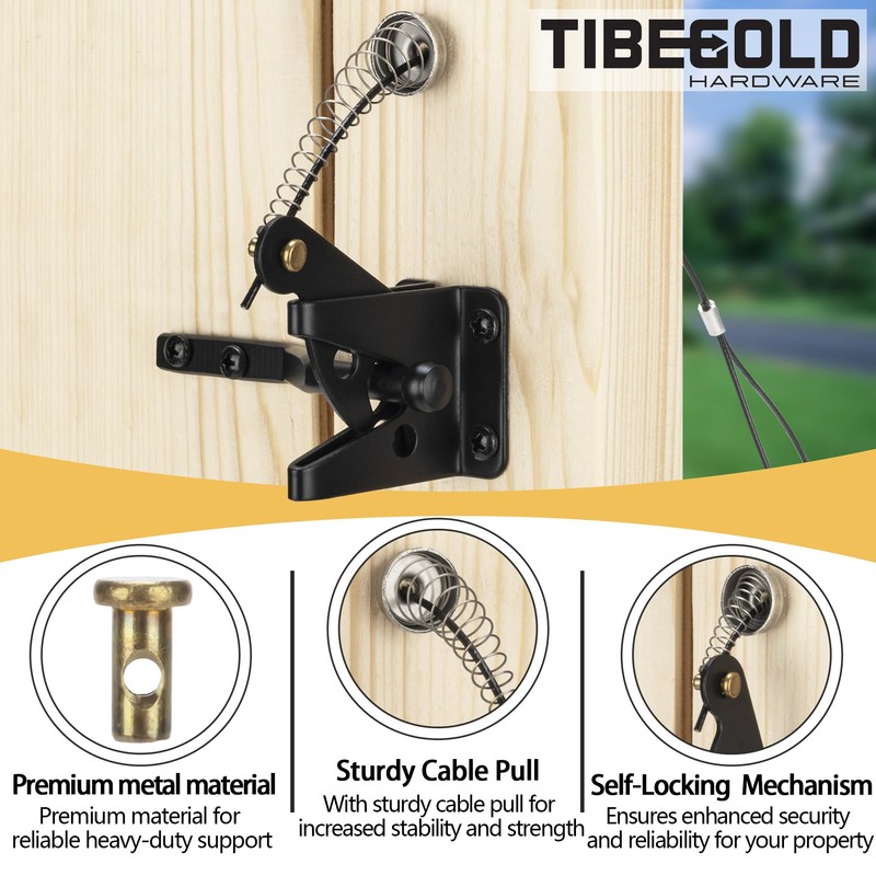 TIBEGOLD Gate Latch Cable Pull, Spring-Loaded Cable Pull, Black Gate