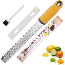 Rallador de Cítricos y Queso,Rallador Manual de Acero Inoxidable,Ideal para Rallar Queso Parmesano,Limones,Jengibre,Ajo,Nuez Moscada, Chocolate,Verduras y Frutas,Apto para Lavavajillas,Amarillo